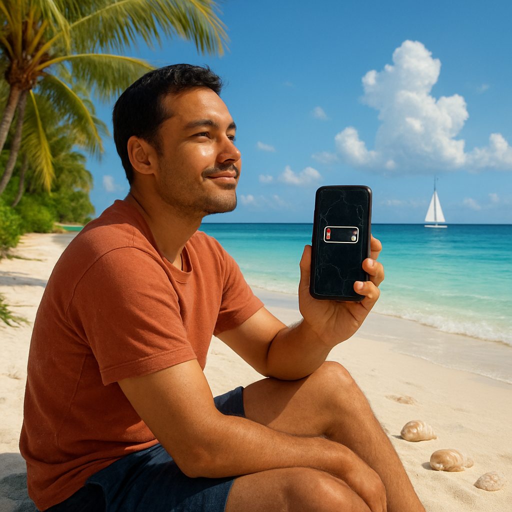 Ondernemer die op vakantie zijn telefoon uitzet en ontspant