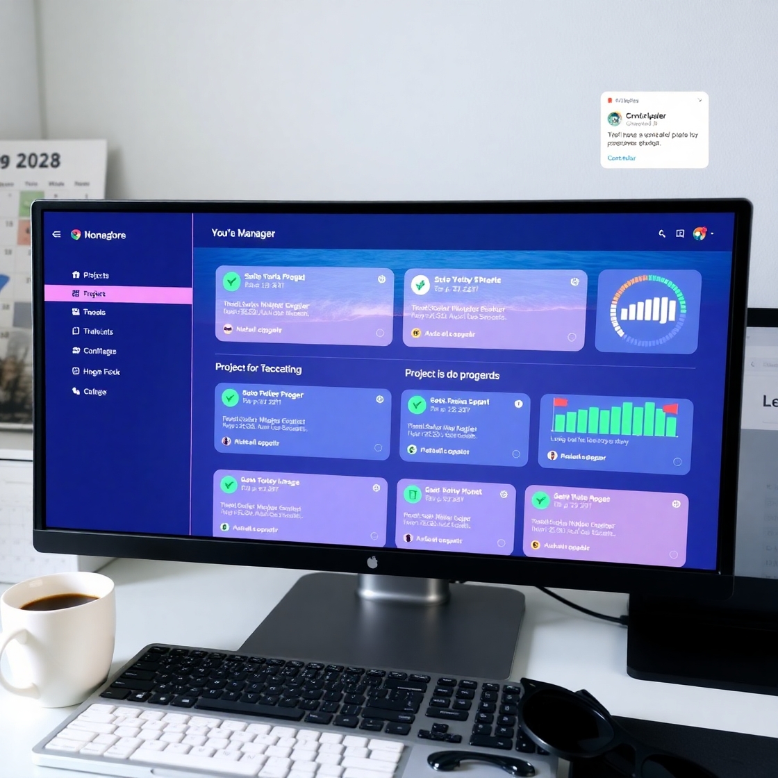 Digitaal dashboard dat projectstatus toont terwijl manager op vakantie is