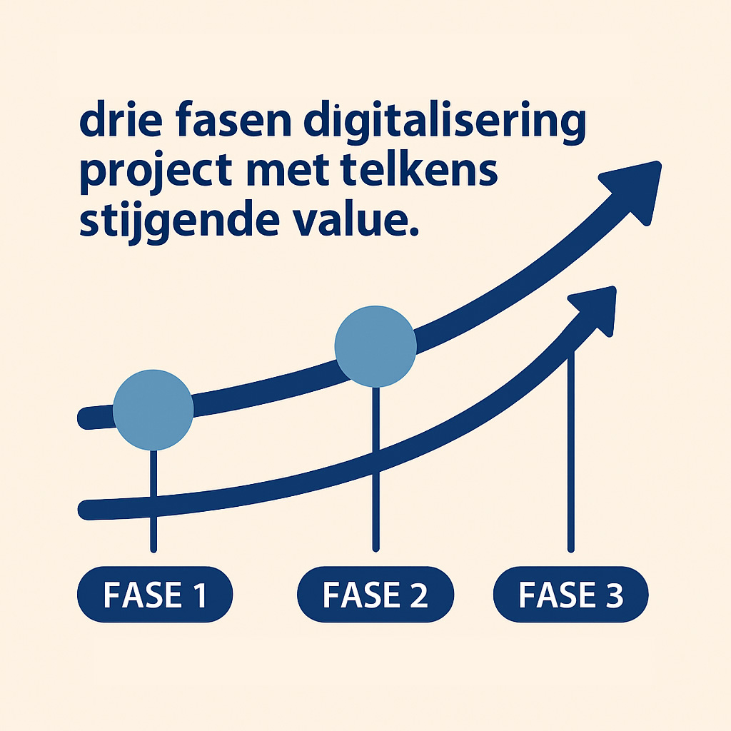 Timeline visualisatie van drie fasen digitalisering project